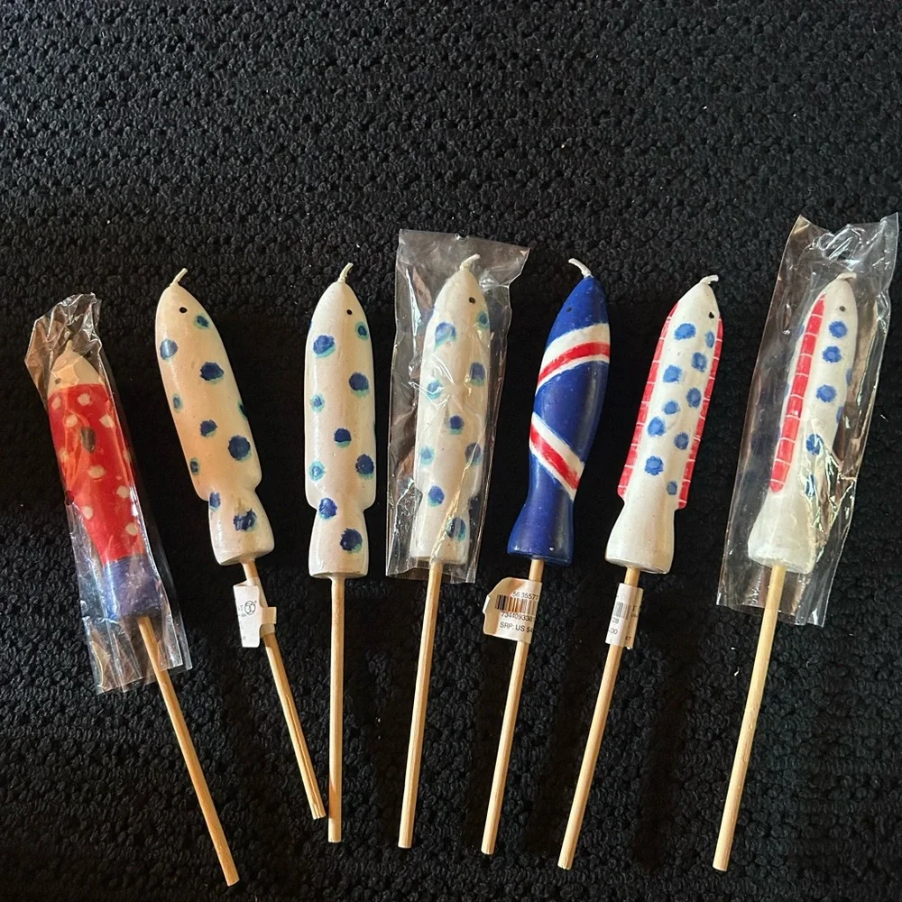 Patriotic Fish Shaped Red, Blue, and White Party Candles